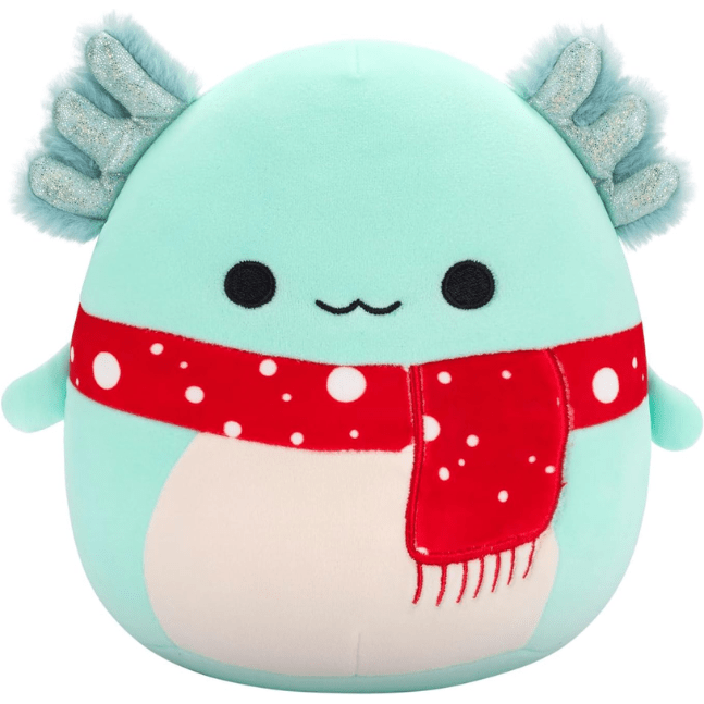 Squishmallow Kellytoy Christmas Plush 7.5" Richie the Teal Axolotl with Red Spotted Scarf