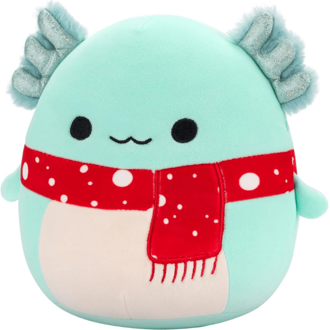 Squishmallow Kellytoy Christmas Plush 7.5" Richie the Teal Axolotl with Red Spotted Scarf