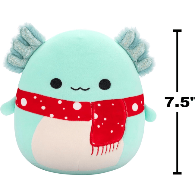 Squishmallow Kellytoy Christmas Plush 7.5" Richie the Teal Axolotl with Red Spotted Scarf