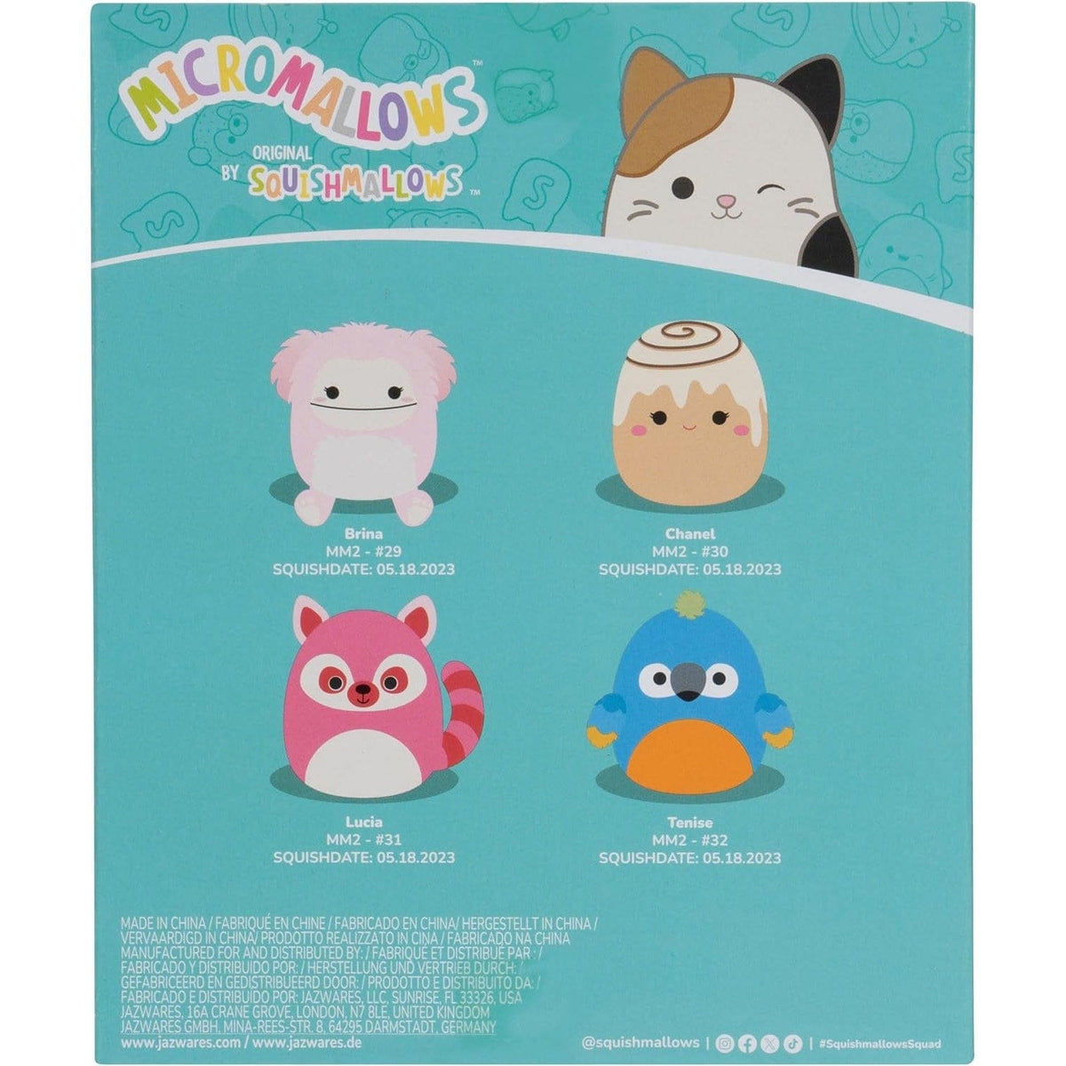 Micromallows by Squishmallow  2.5 Inch Plush - Brina Bigfoot, Chanel Cinnamon Roll, Lucia Lemur, Tenise Parrot 191726747963