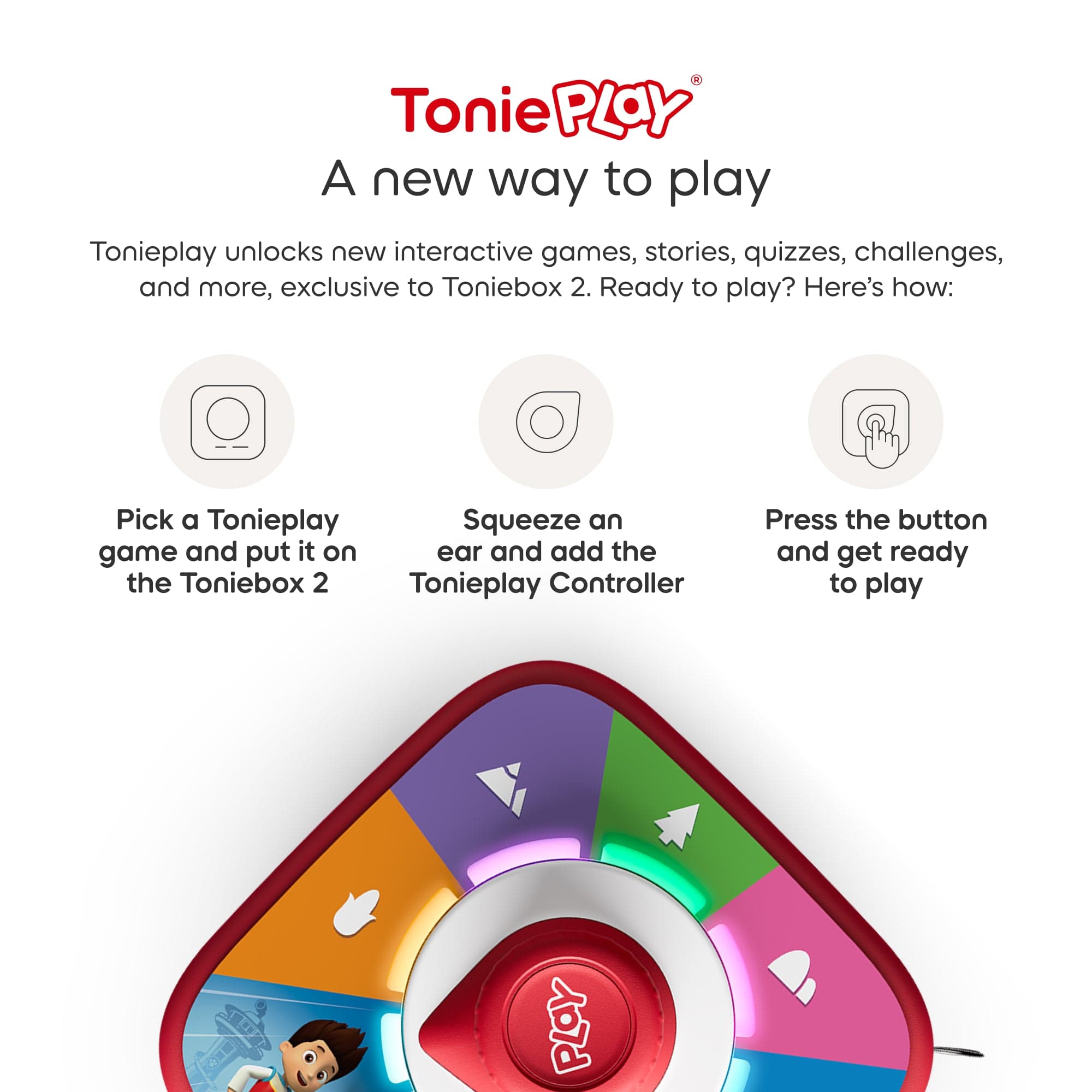 Tonies Toniebox 2 Play Set Moon Grey with Paw Patrol Chase, Game and Controller 4251192172365