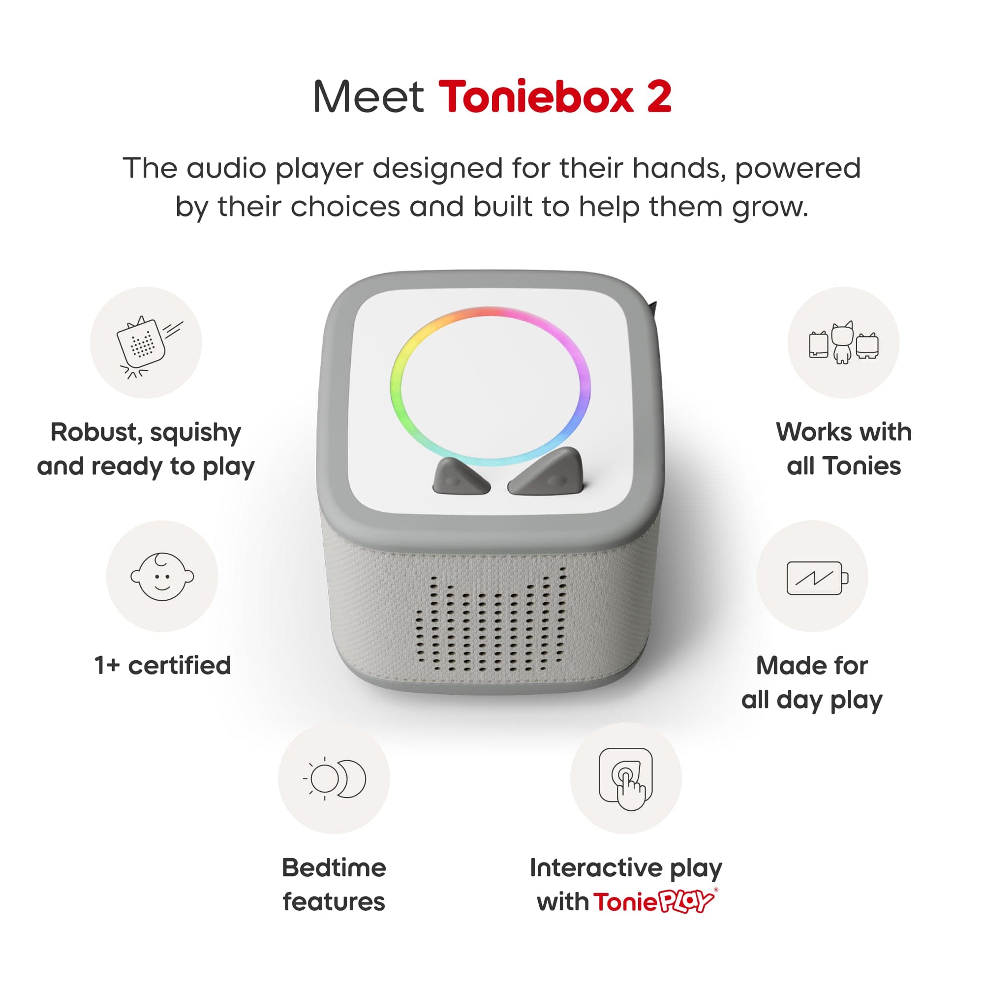 Tonies Toniebox 2 Play Set Moon Grey with Paw Patrol Chase, Game and Controller 4251192172365