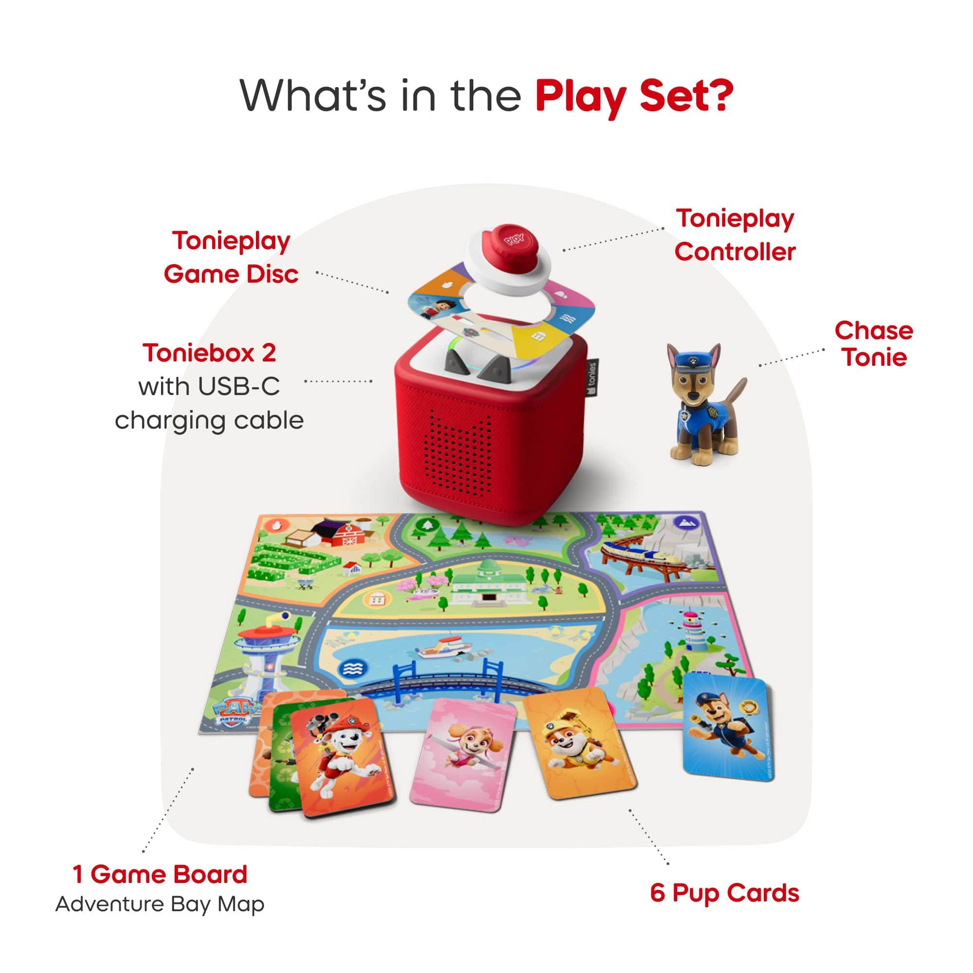 Tonies Toniebox 2 Play Set Sunset Red with Paw Patrol Chase, Game and Controller 4251192172280