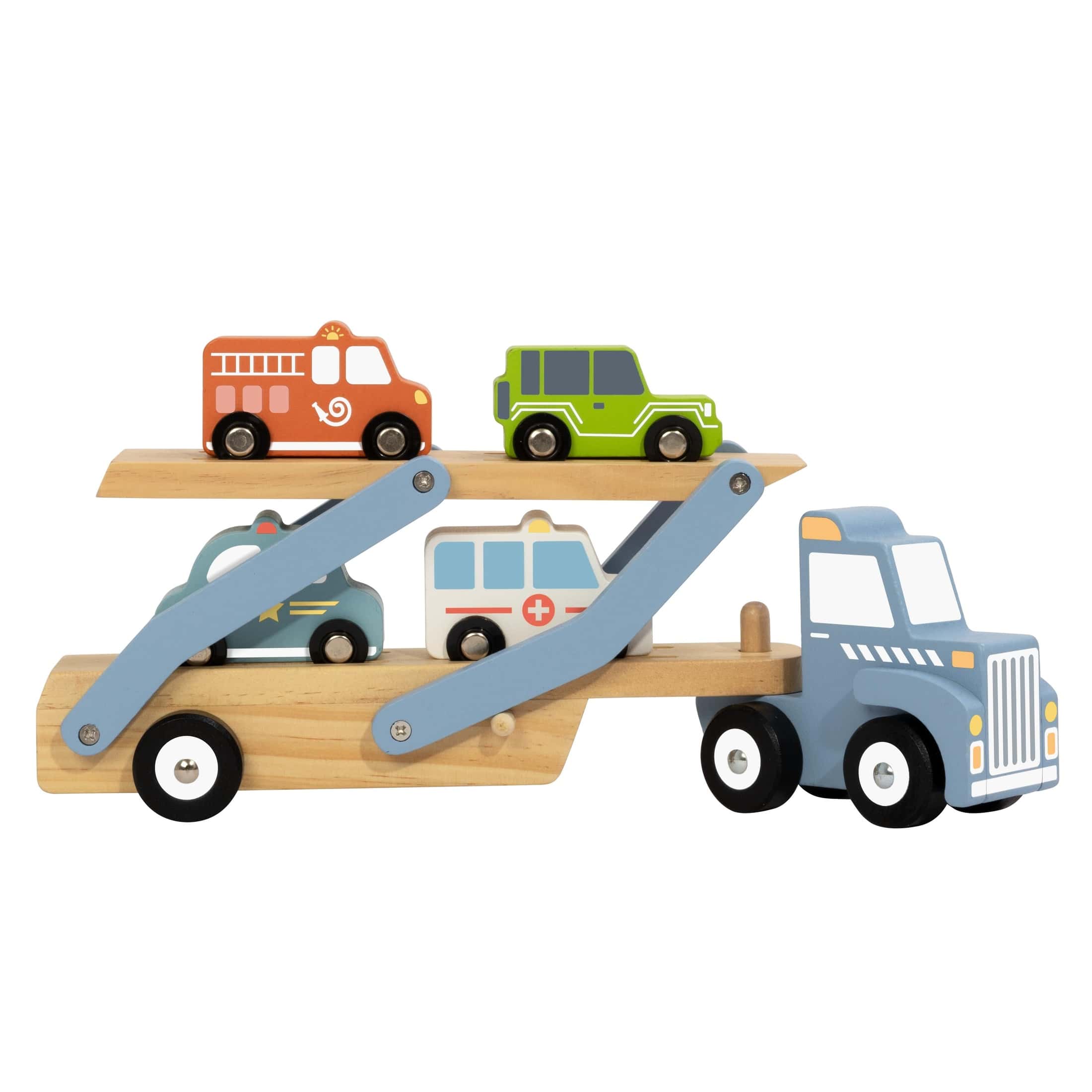 Tooky Toy Wooden Car Carrier with 3 Vehicles
