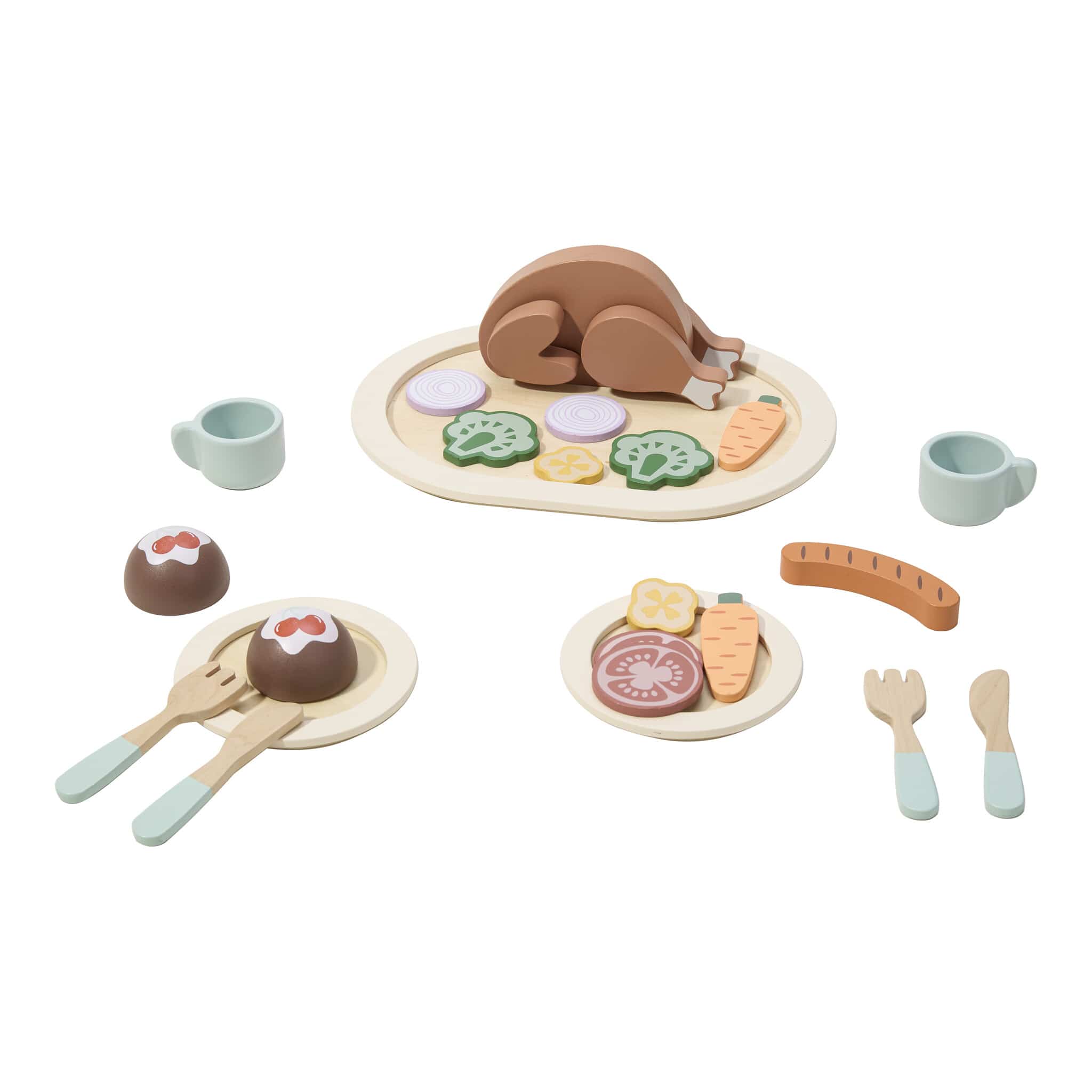 Tooky Toy Wooden Dinner Set Pretend Play Food and Tableware