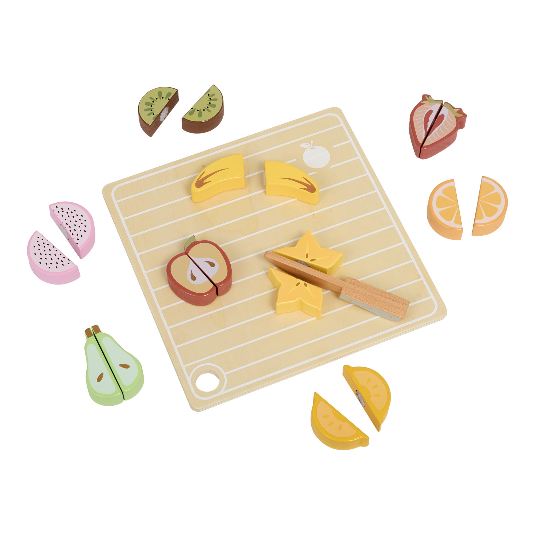 Tooky Toy Wooden Fruit Cutting Set with Board and Knife