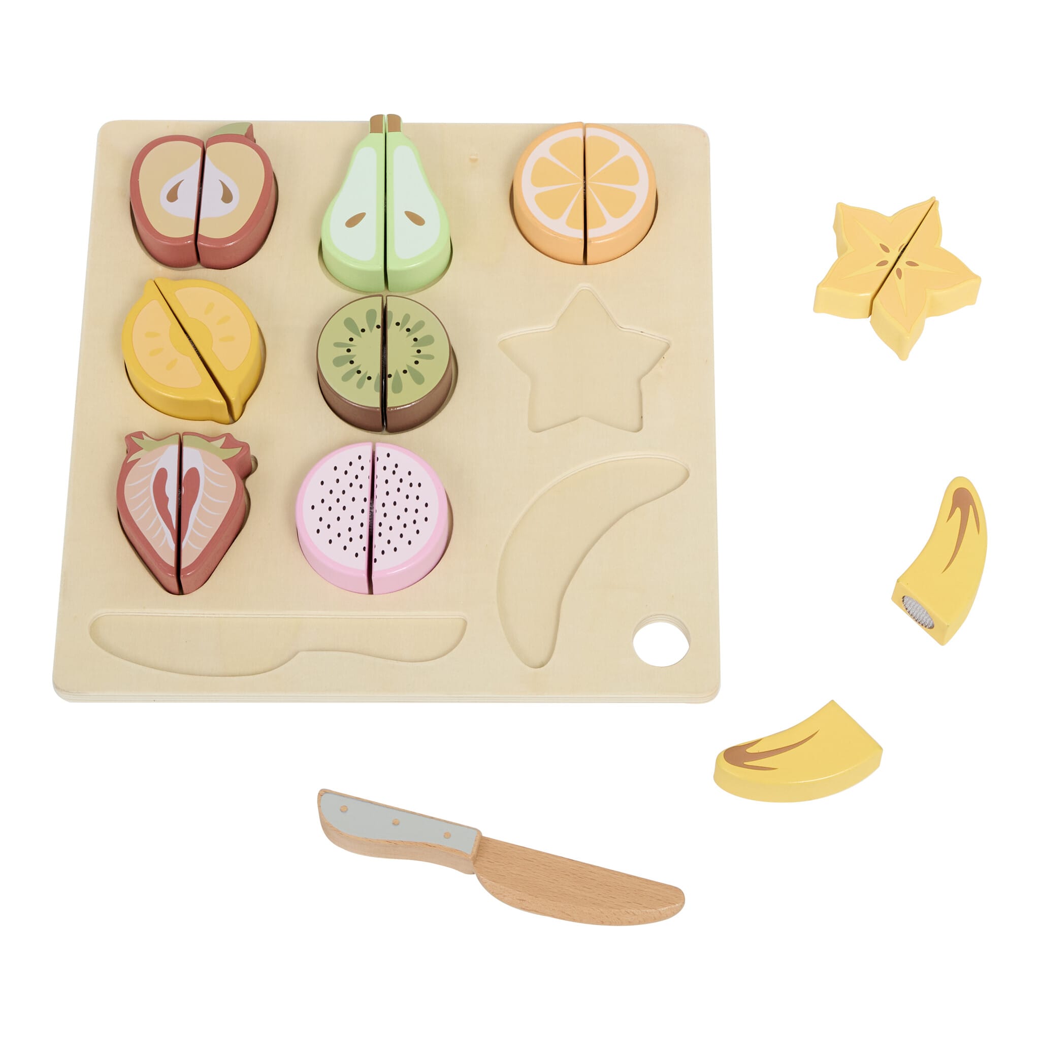 Tooky Toy Wooden Fruit Cutting Set with Board and Knife