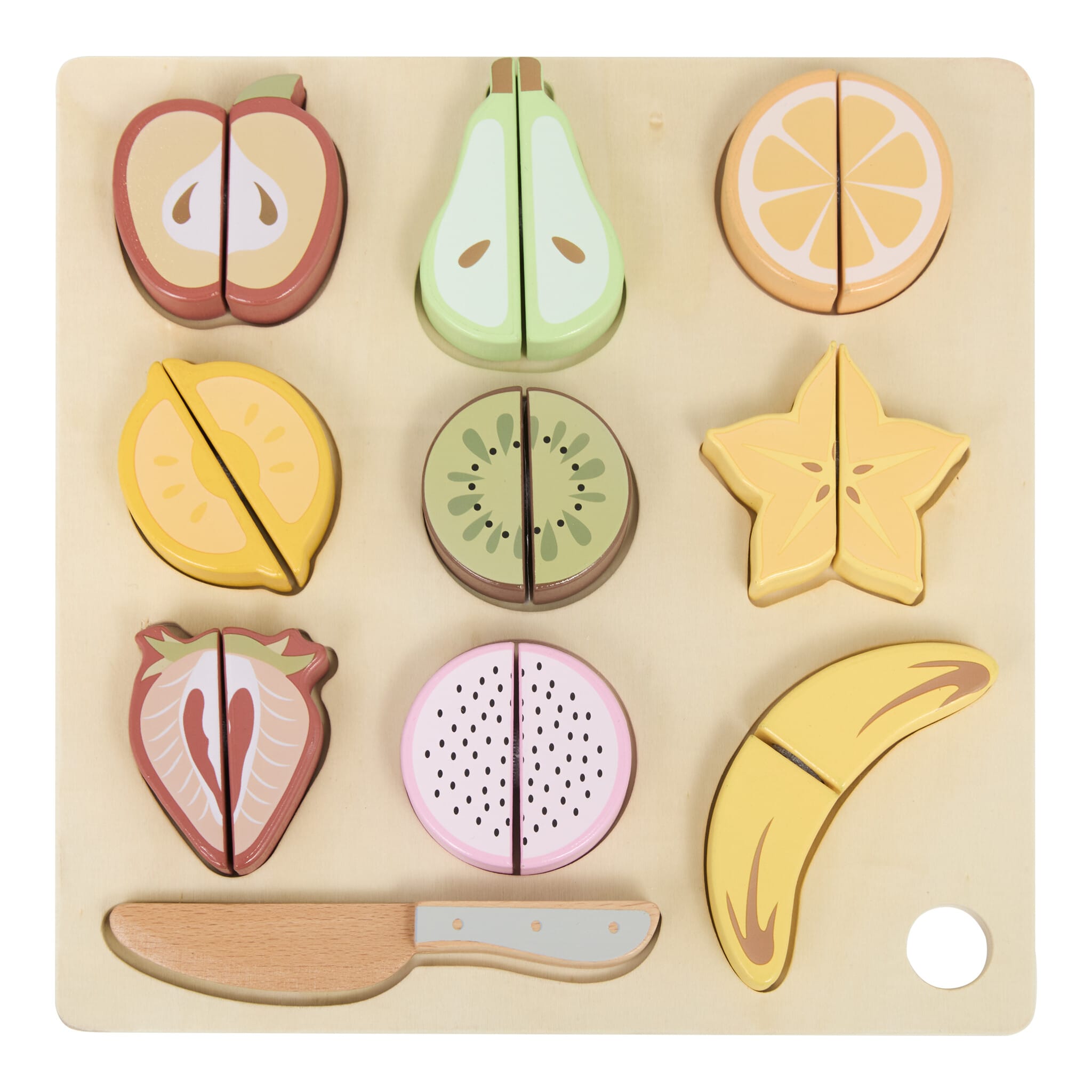 Tooky Toy Wooden Fruit Cutting Set with Board and Knife