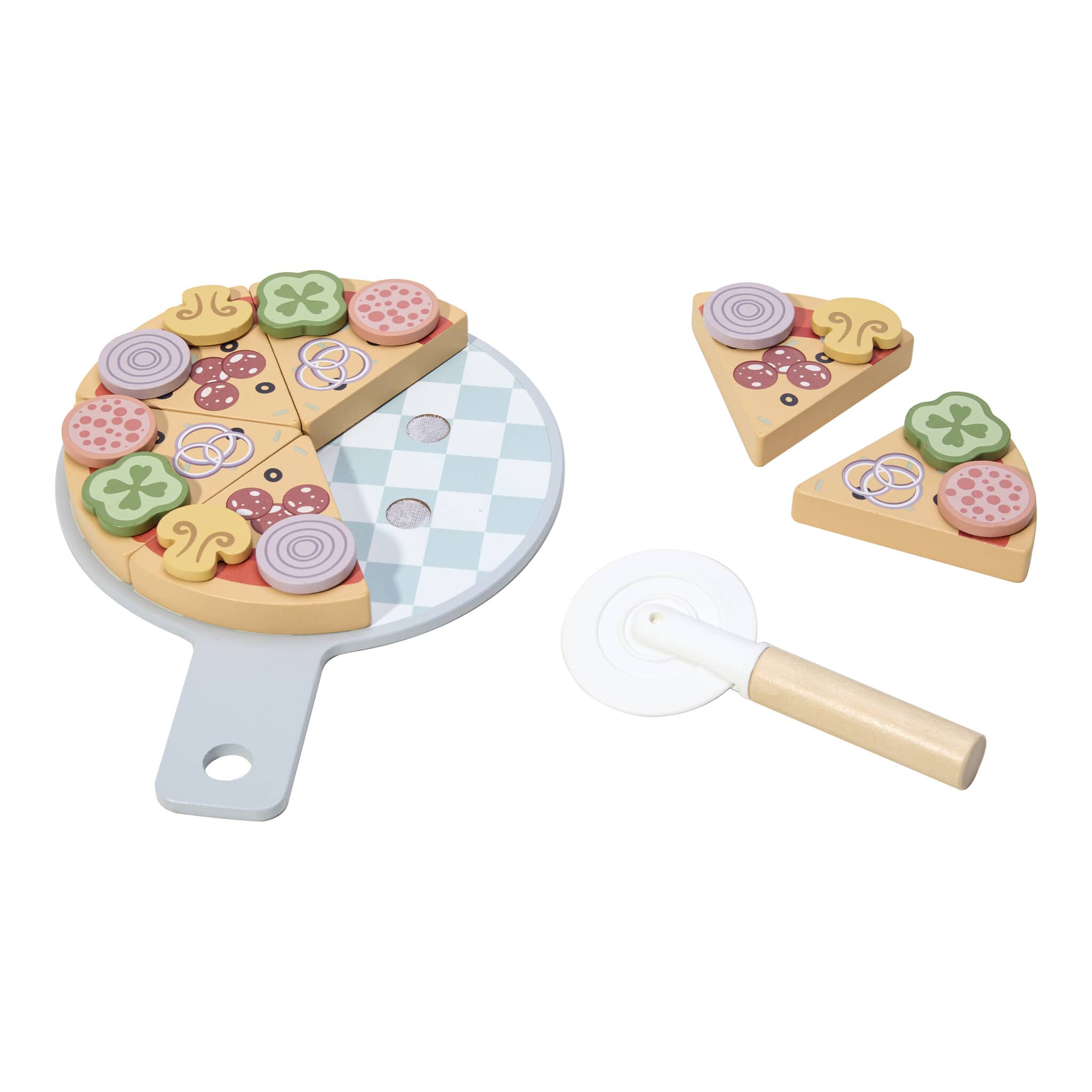 Tooky Toy Wooden Pizza Set with Removable Toppings