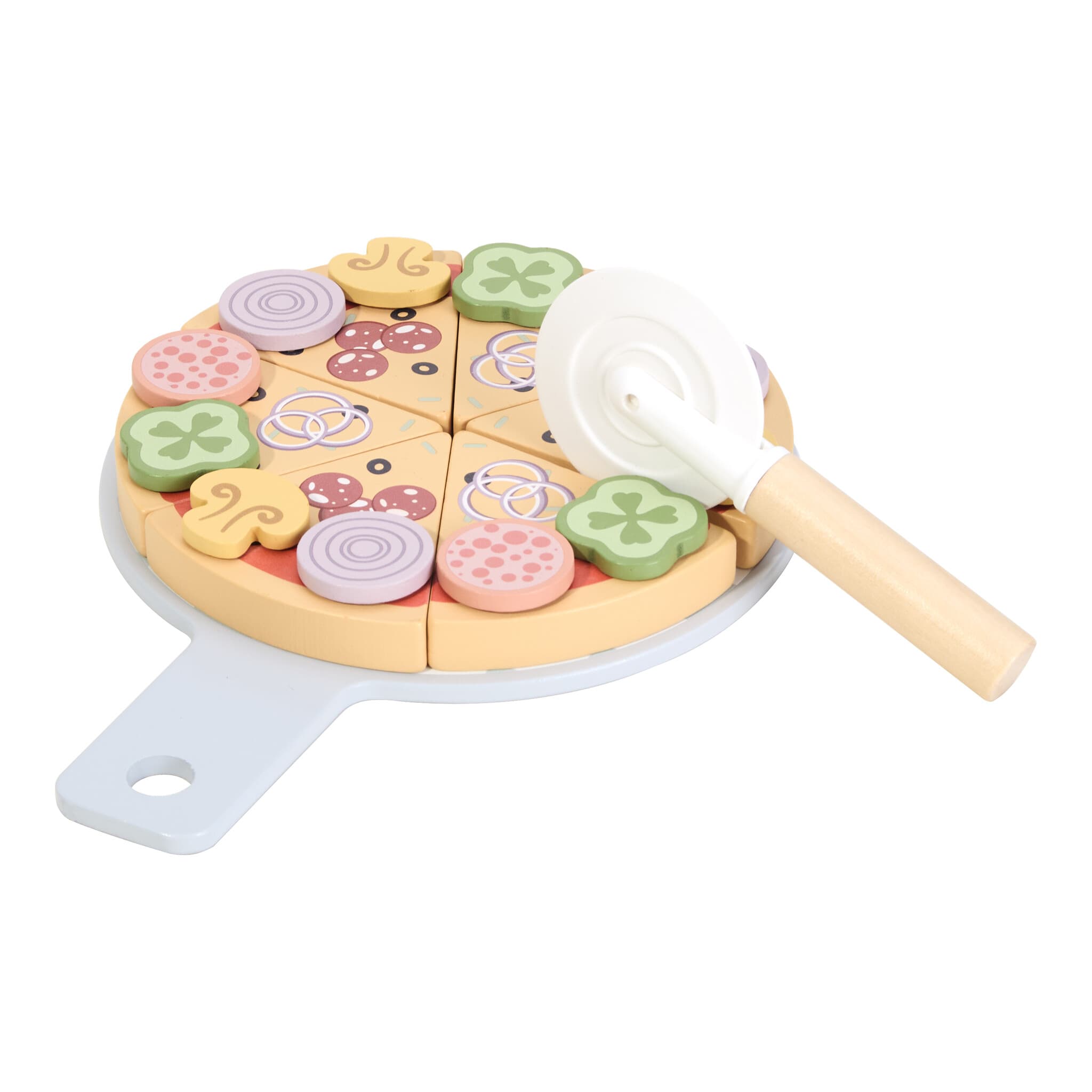 Tooky Toy Wooden Pizza Set with Removable Toppings