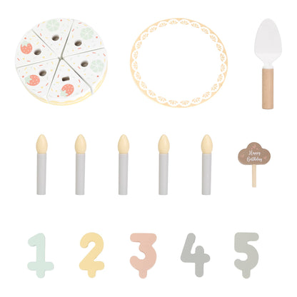 TOOKYTOY Wooden Birthday Cake Set with Candles and Numbers