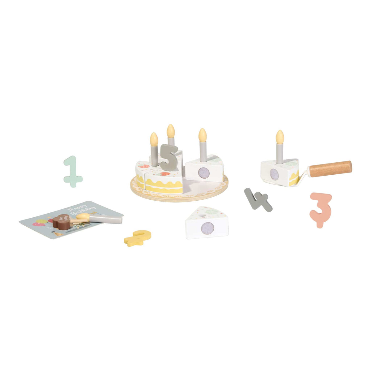 TOOKYTOY Wooden Birthday Cake Set with Candles and Numbers