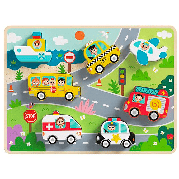 Tooky Toy's Wooden 6 Piece Chunky Puzzle - Transportation 6972633372882
