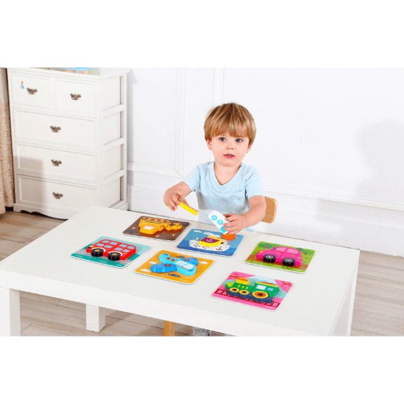 Tooky Toy's - Wooden 6 in 1 Mini Transportation Puzzle 6970090044380
