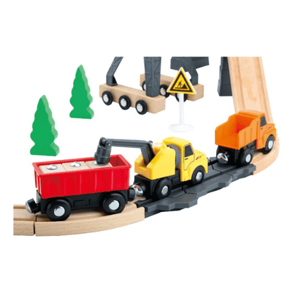 Tooky Toy's Wooden Construction Yard Train Set 6972633373315
