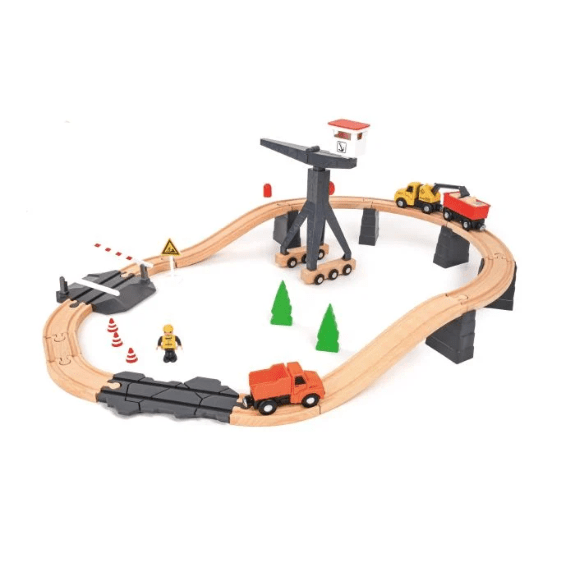 Tooky Toy's Wooden Construction Yard Train Set 6972633373315