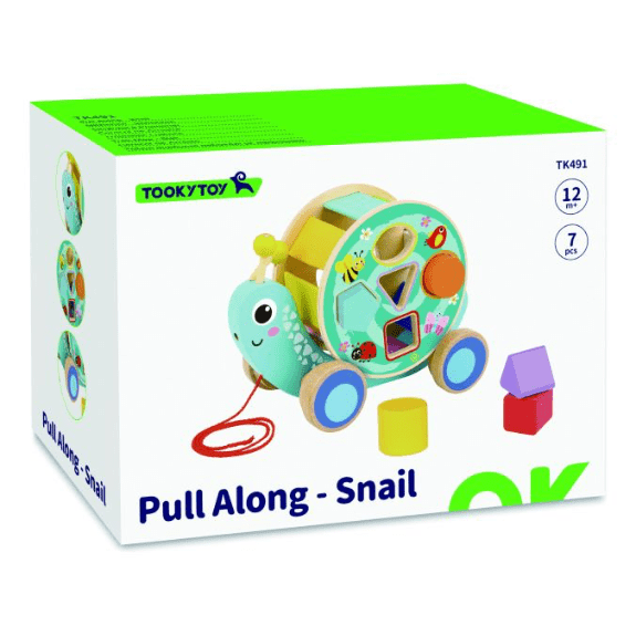 Tooky Toy's Wooden Pull Along Snail 6972633374558