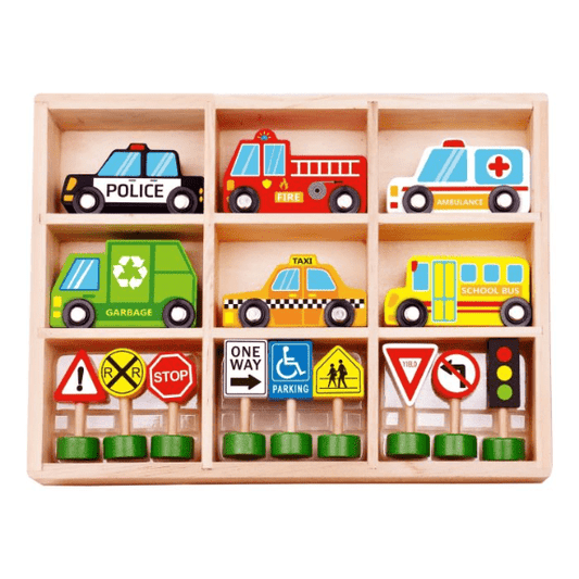 Tooky Toy's Wooden Transportation & Street Signs Set 6970090048333