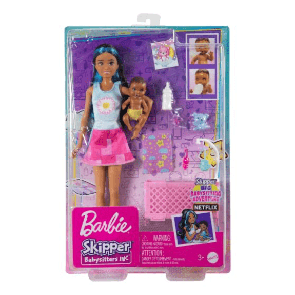 Barbie: Skipper Babysitters Crib Black Hair Doll & Playset - Lennies Toys