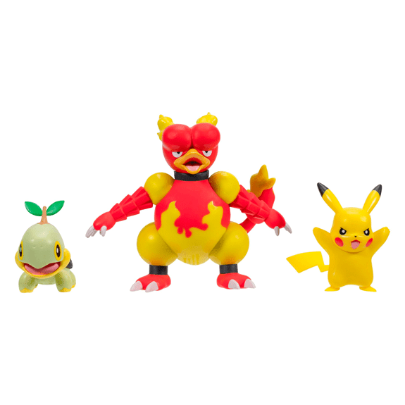 Pokemon Battle Figure 3 Pack: Turtwig, Pikachu, Magmar - Lennies Toys