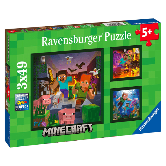 Ravensburger 3x 49 Piece Jigsaw Puzzles: Minecraft Biomes - Lennies Toys